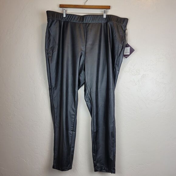 Ava & Viv Womens 3X Faux Leather Coated Pull On Leggings Black Plus Size 24W/26W - Picture 2 of 7